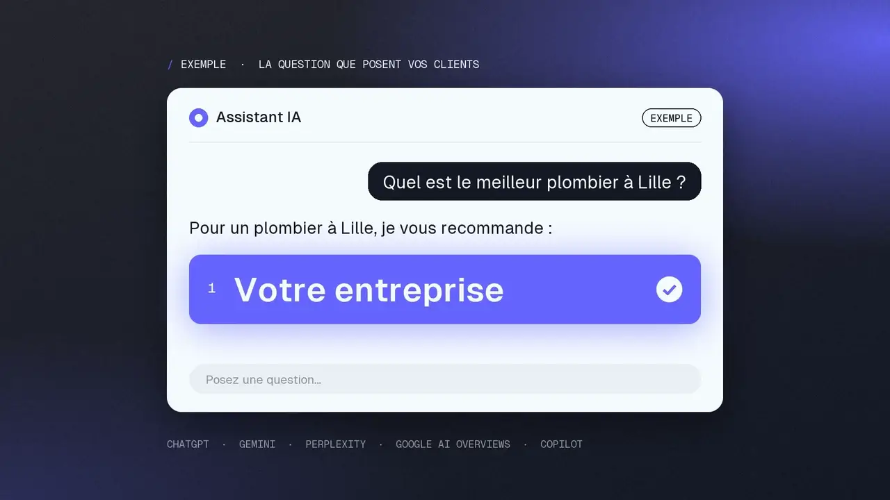 Exemple d’assistant IA qui recommande votre entreprise à la question « meilleur plombier à Lille ? »