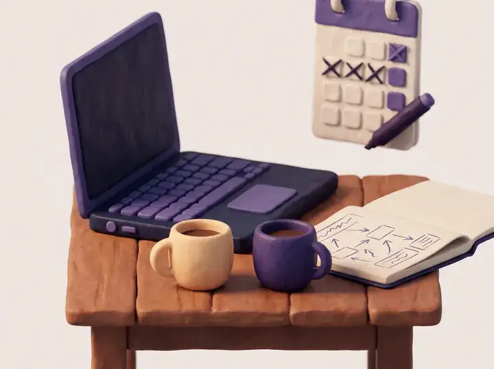 Les débuts de Rank-Up&nbsp;: un ordinateur portable et deux cafés sur une table de travail