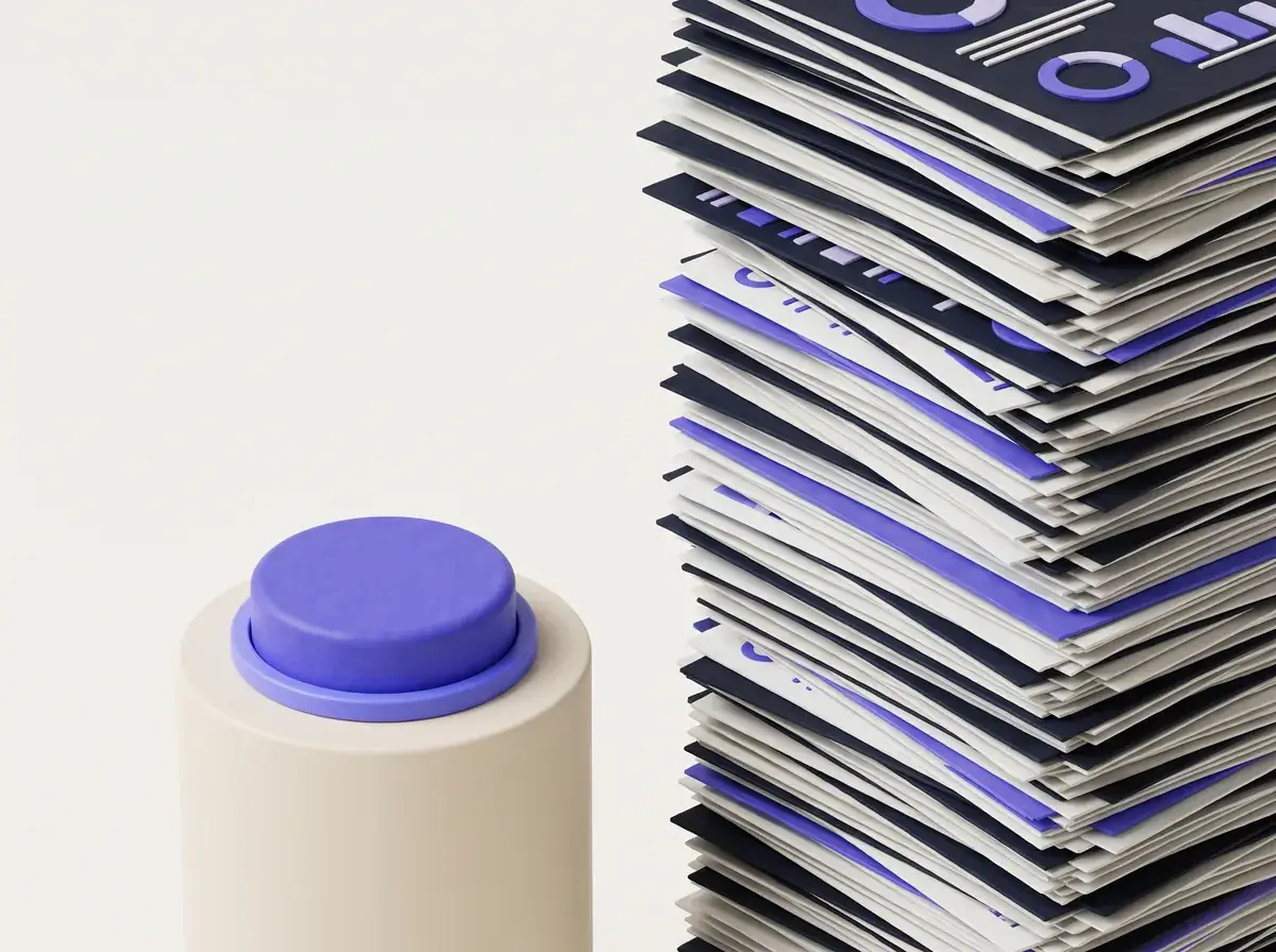Un gros bouton violet à côté d’une pile d’analyses : l’audit SEO offert, 1 % de données et 99 % d’analyse