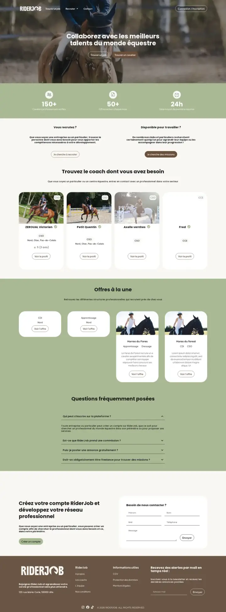 Site RiderJob, plateforme d’emploi du monde équestre, réalisé et référencé par Rank-Up