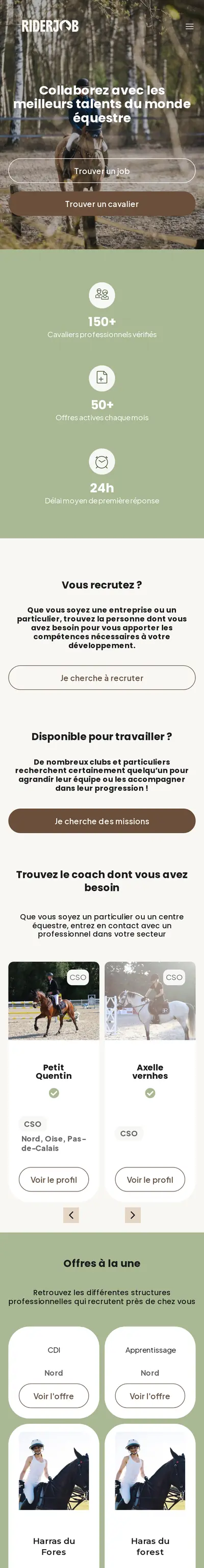 Le site de RiderJob sur mobile, plateforme d’emploi équestre : un site responsive réalisé par Rank-Up
